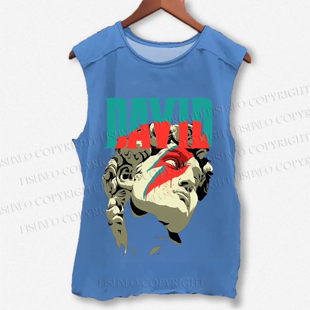 Unisex Plaster Statue David Bowie Printed Washed Tank Top
