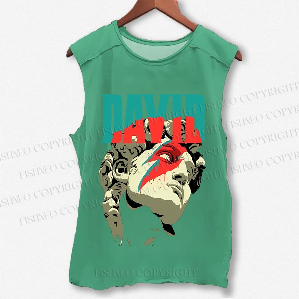 Unisex Plaster Statue David Bowie Printed Washed Tank Top