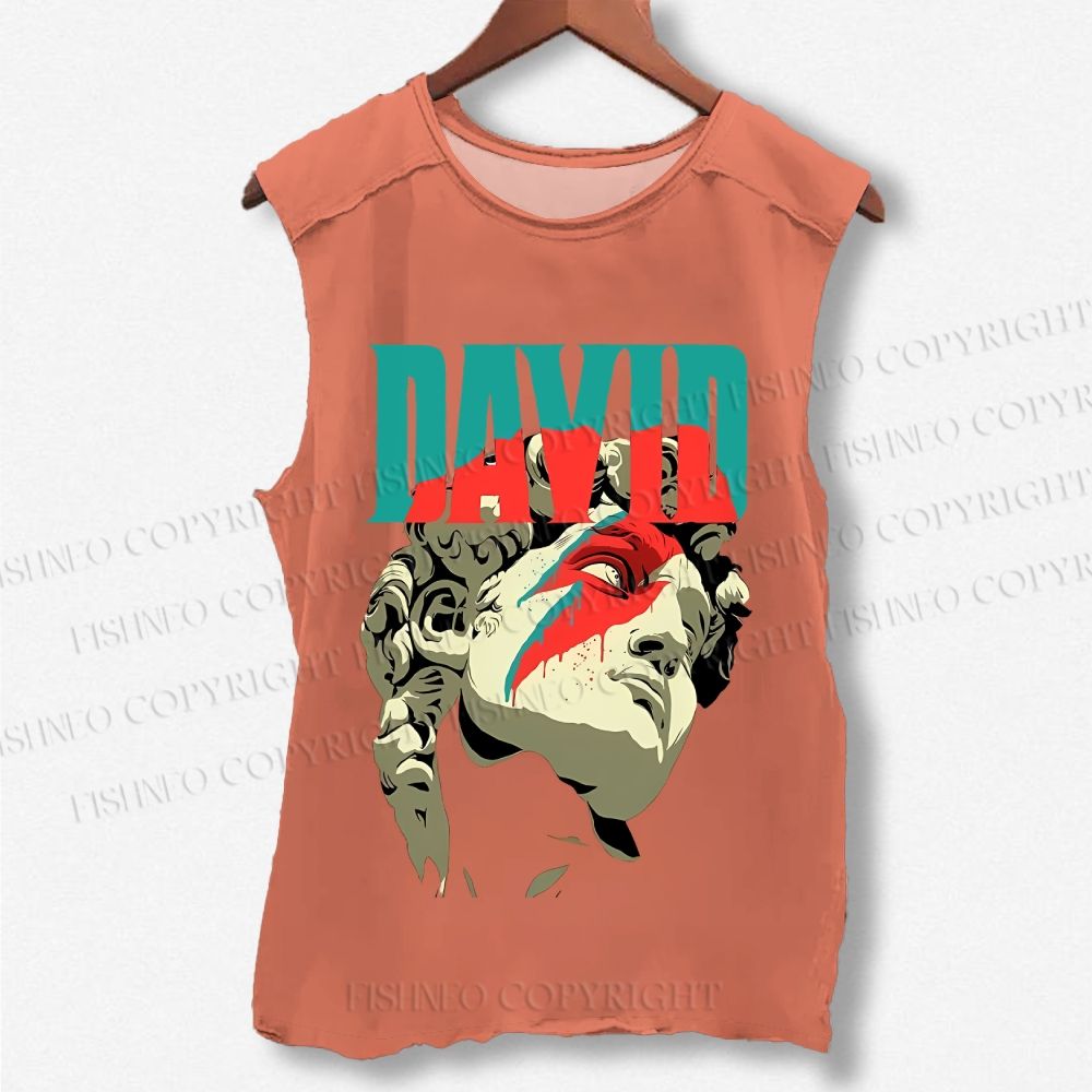 Unisex Plaster Statue David Bowie Printed Washed Tank Top