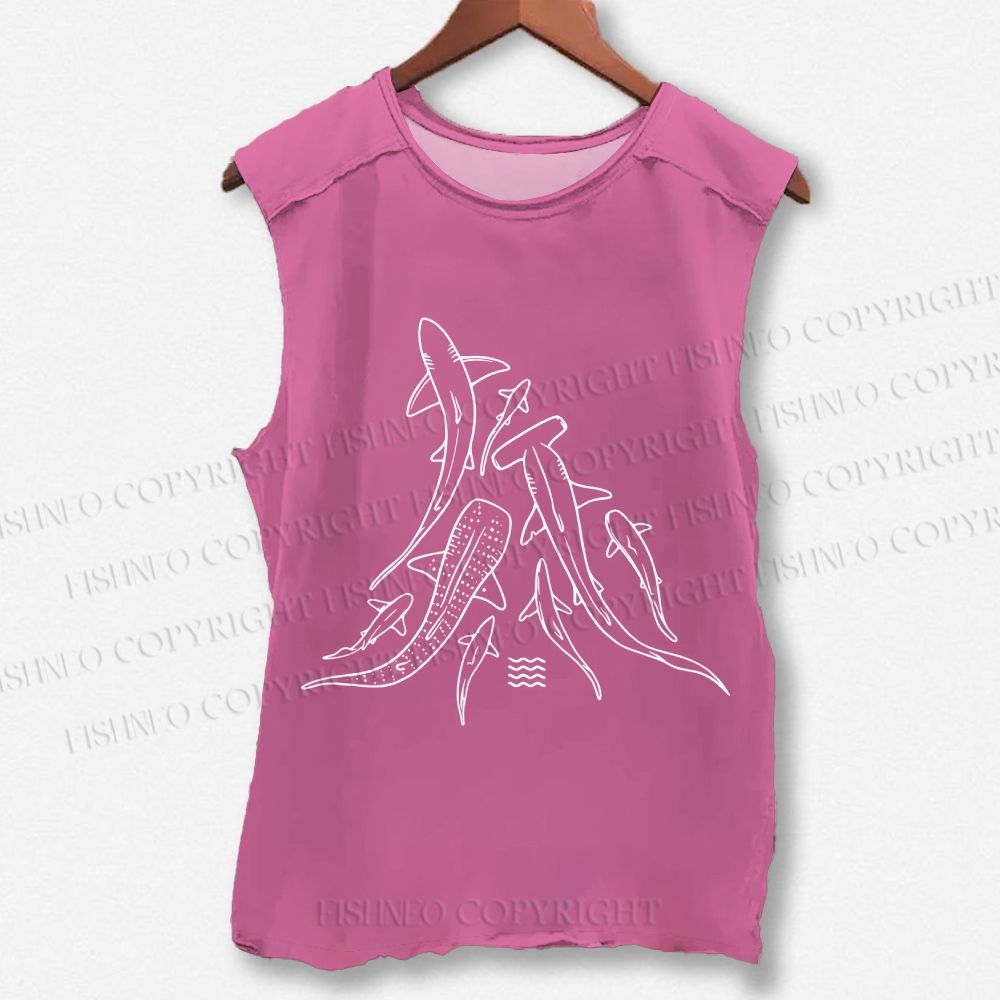 Unisex Fish Shark Whale Printed Washed Tank Top