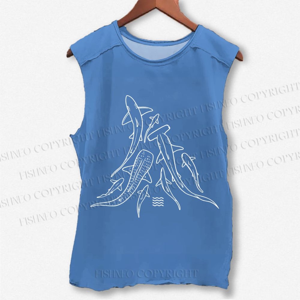 Unisex Fish Shark Whale Printed Washed Tank Top
