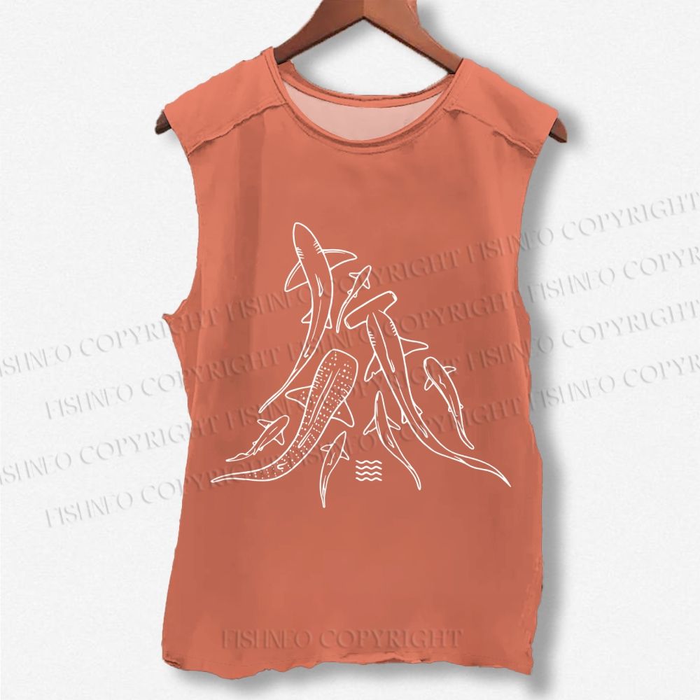 Unisex Fish Shark Whale Printed Washed Tank Top