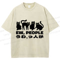Unisex Black Cat Ew People Printed Washed Tee