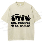 Unisex Black Cat Ew People Printed Washed Tee