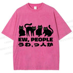 Unisex Black Cat Ew People Printed Washed Tee