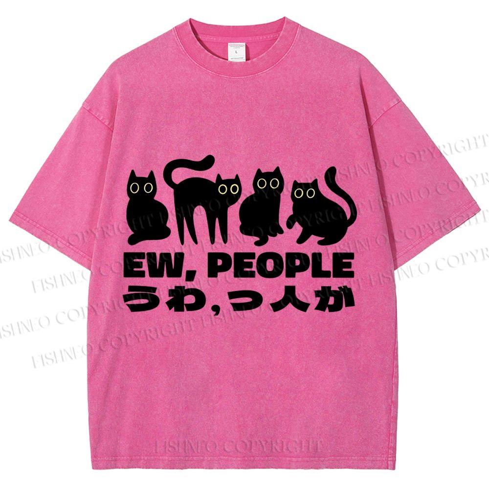 Unisex Black Cat Ew People Printed Washed Tee