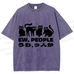 Unisex Black Cat Ew People Printed Washed Tee