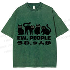 Unisex Black Cat Ew People Printed Washed Tee