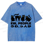 Unisex Black Cat Ew People Printed Washed Tee