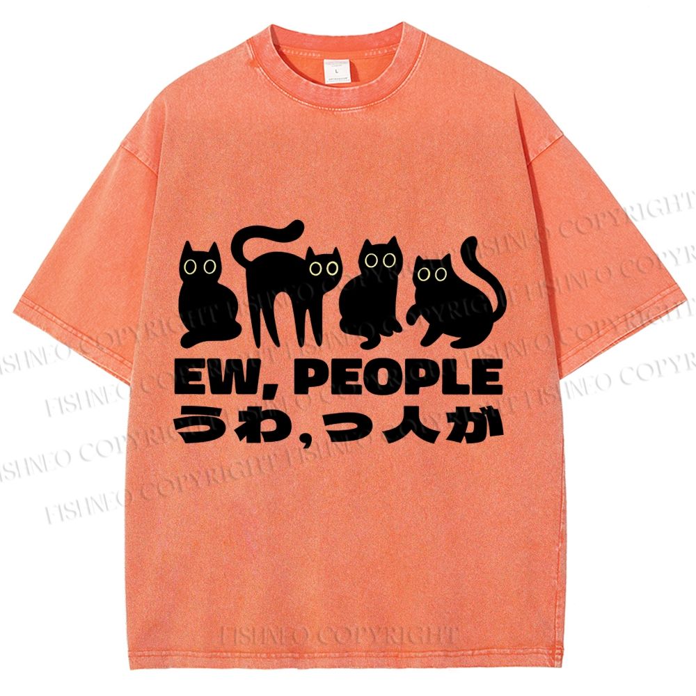 Unisex Black Cat Ew People Printed Washed Tee