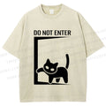 Unisex Black Cat Do Not Enter Printed Washed Tee