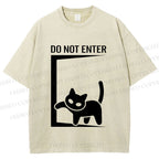 Unisex Black Cat Do Not Enter Printed Washed Tee