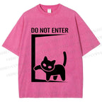 Unisex Black Cat Do Not Enter Printed Washed Tee