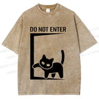 Unisex Black Cat Do Not Enter Printed Washed Tee