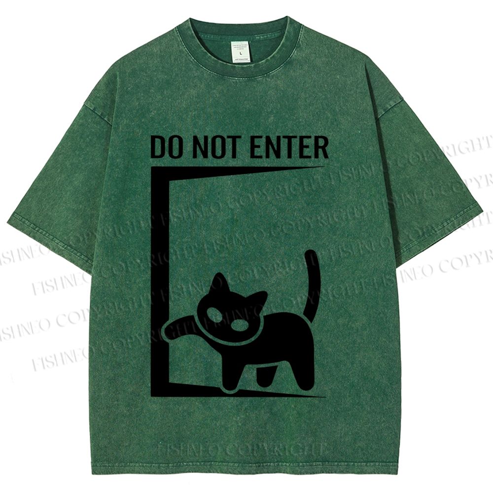 Unisex Black Cat Do Not Enter Printed Washed Tee