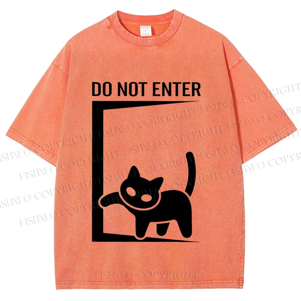Unisex Black Cat Do Not Enter Printed Washed Tee