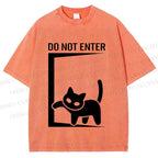Unisex Black Cat Do Not Enter Printed Washed Tee