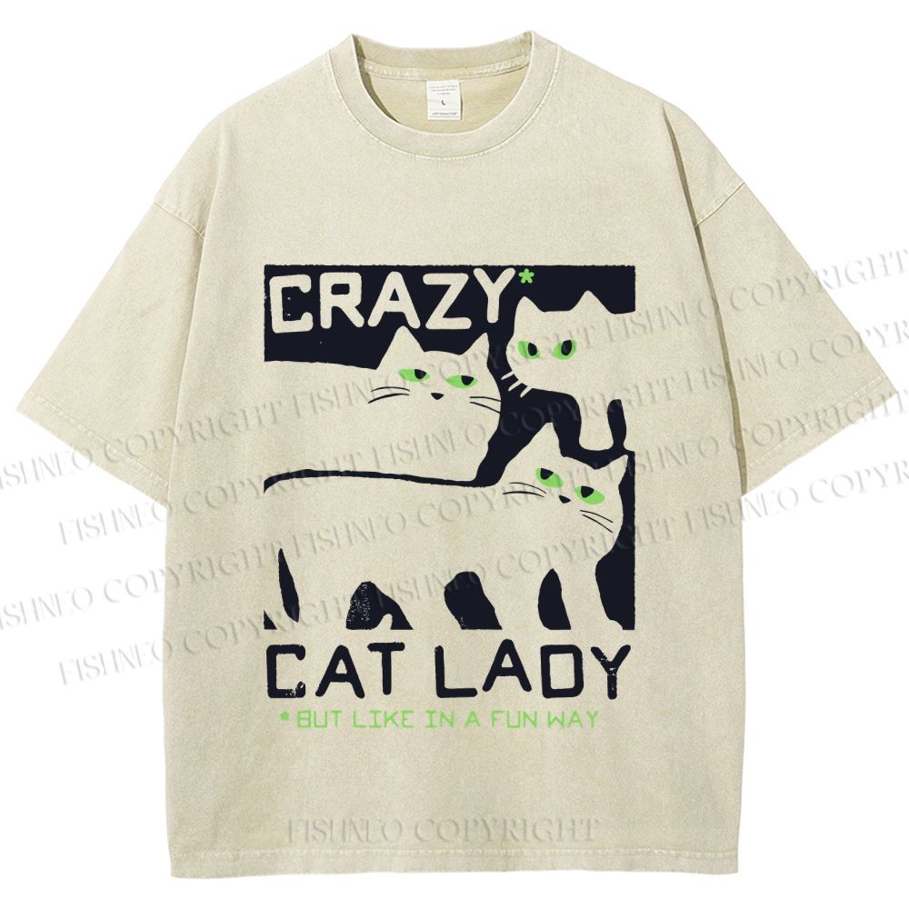 Unisex Crazy Cat Lady Printed Washed Tee