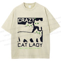 Unisex Crazy Cat Lady Printed Washed Tee
