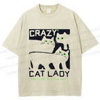 Unisex Crazy Cat Lady Printed Washed Tee