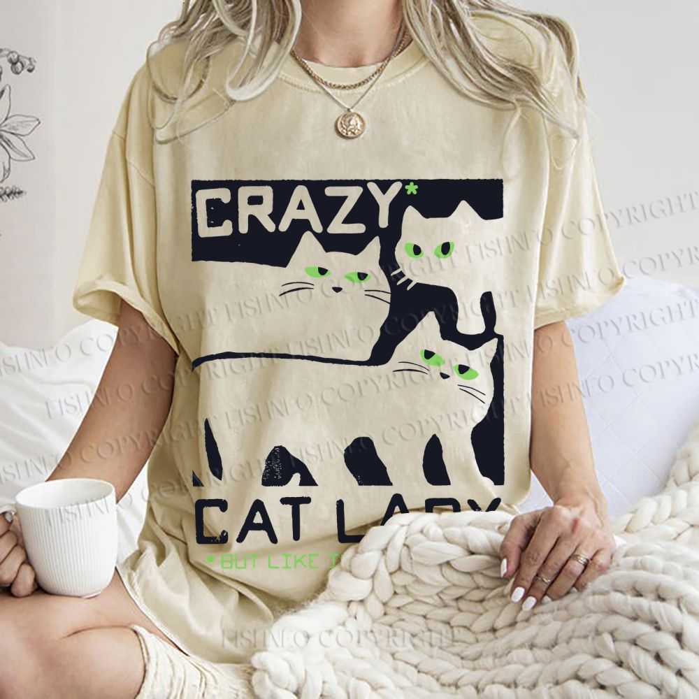 Unisex Crazy Cat Lady Printed Washed Tee