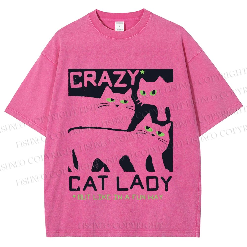 Unisex Crazy Cat Lady Printed Washed Tee