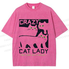 Unisex Crazy Cat Lady Printed Washed Tee