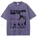Unisex Crazy Cat Lady Printed Washed Tee