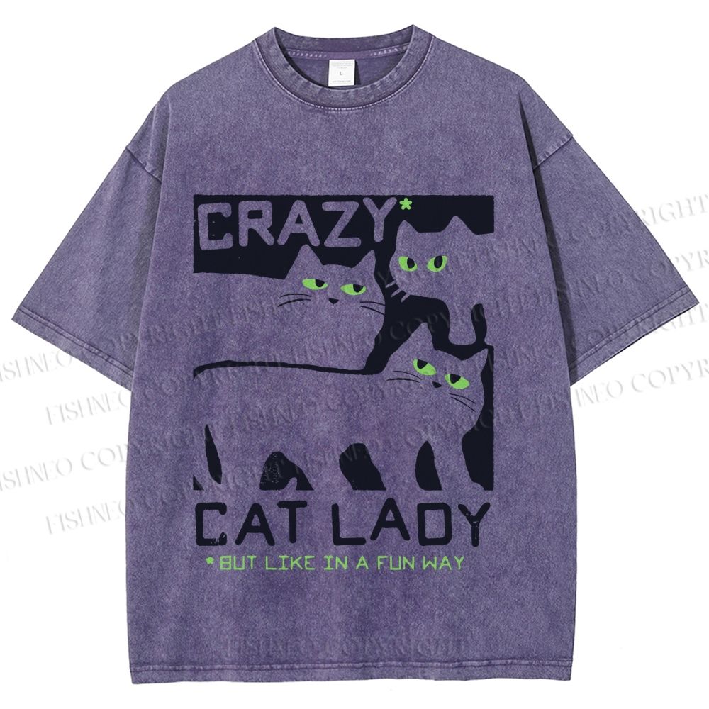 Unisex Crazy Cat Lady Printed Washed Tee