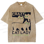 Unisex Crazy Cat Lady Printed Washed Tee