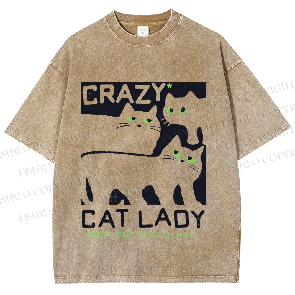 Unisex Crazy Cat Lady Printed Washed Tee