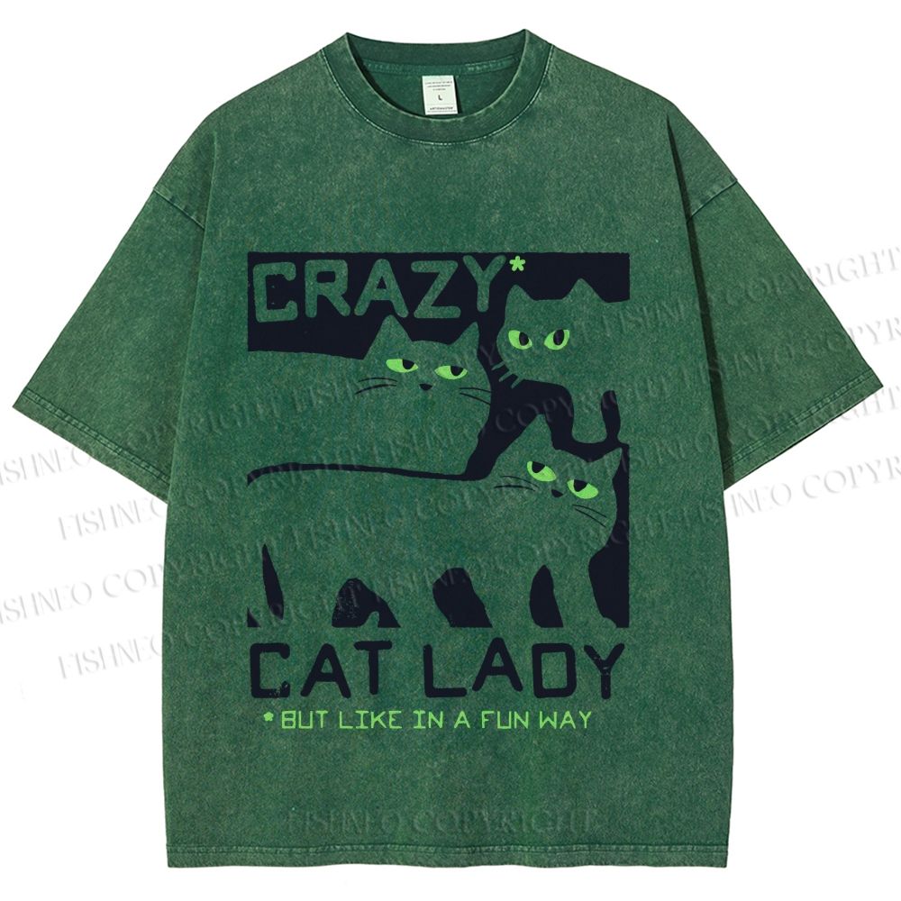 Unisex Crazy Cat Lady Printed Washed Tee