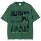 Unisex Crazy Cat Lady Printed Washed Tee