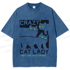 Unisex Crazy Cat Lady Printed Washed Tee