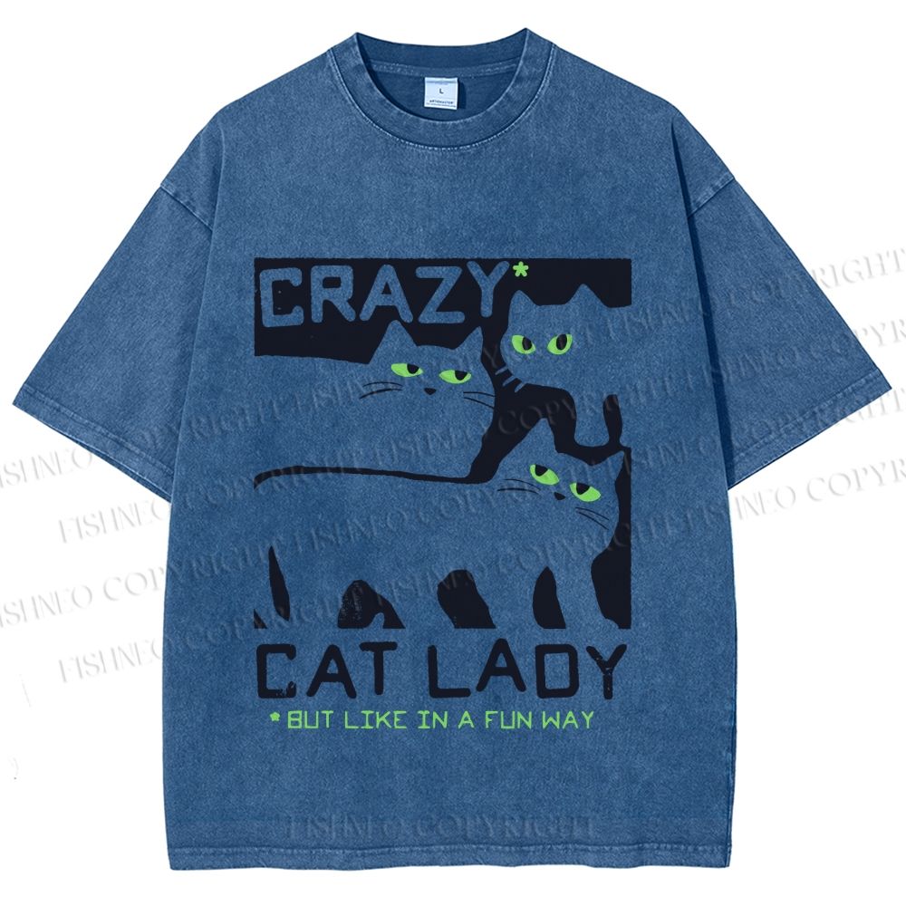 Unisex Crazy Cat Lady Printed Washed Tee