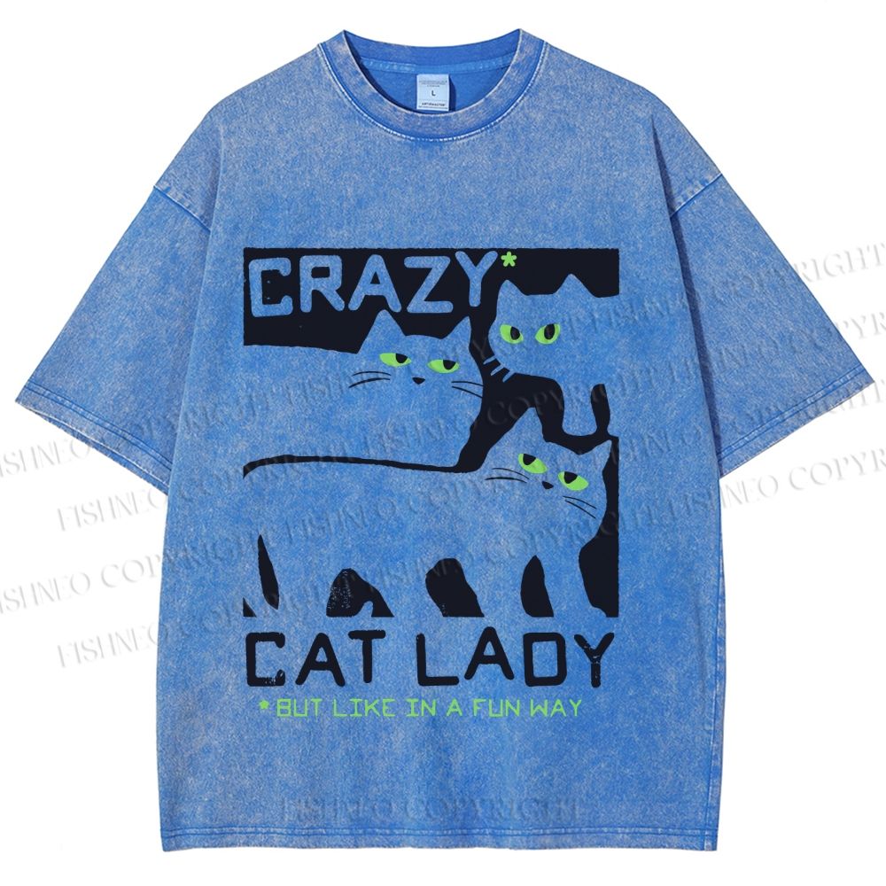 Unisex Crazy Cat Lady Printed Washed Tee