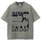 Unisex Crazy Cat Lady Printed Washed Tee