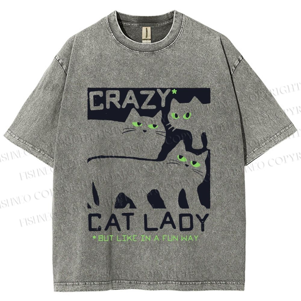 Unisex Crazy Cat Lady Printed Washed Tee