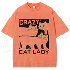 Unisex Crazy Cat Lady Printed Washed Tee