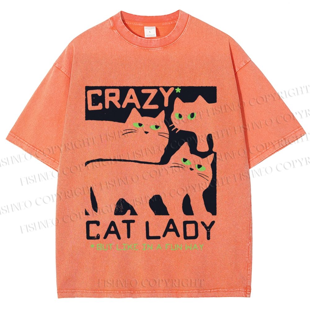 Unisex Crazy Cat Lady Printed Washed Tee