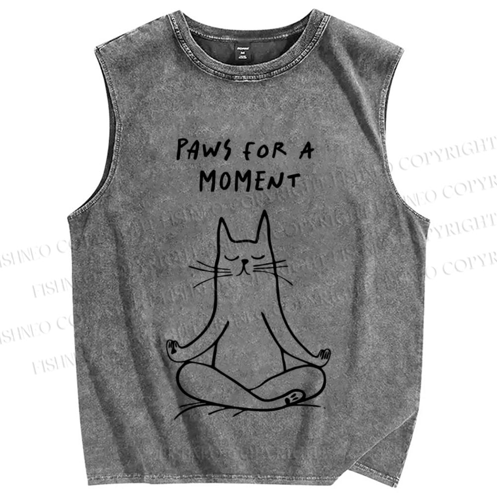 Unisex Cat Paws For A Moment Printed Washed Tank Top