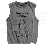 Unisex Cat Paws For A Moment Printed Washed Tank Top