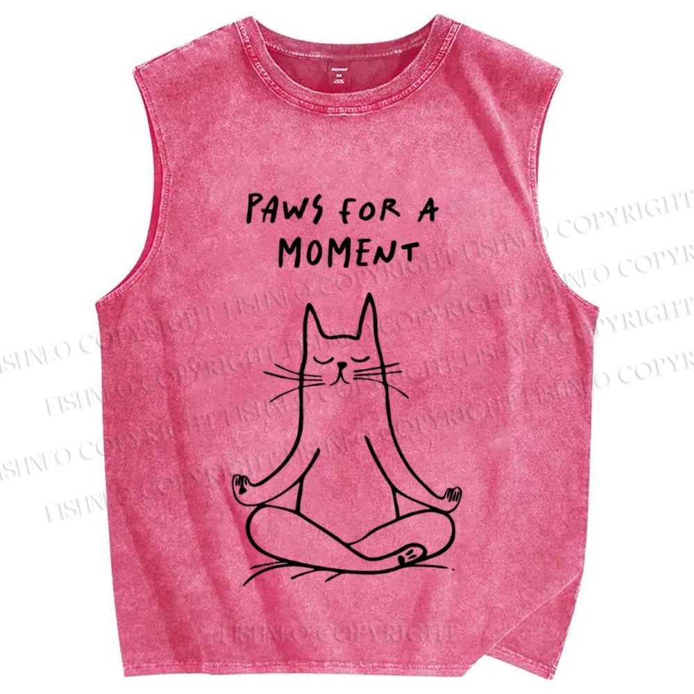 Unisex Cat Paws For A Moment Printed Washed Tank Top