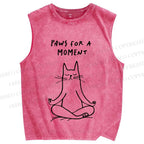 Unisex Cat Paws For A Moment Printed Washed Tank Top