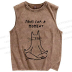 Unisex Cat Paws For A Moment Printed Washed Tank Top