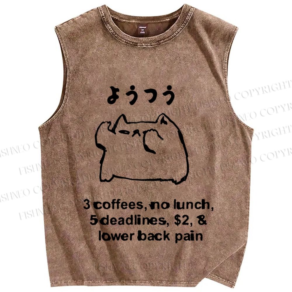 Unisex Cat Lower Back Pain Printed Washed Tank Top
