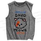Unisex David Bowie Cat Printed Washed Tank Top