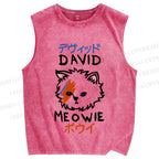 Unisex David Bowie Cat Printed Washed Tank Top
