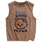Unisex David Bowie Cat Printed Washed Tank Top
