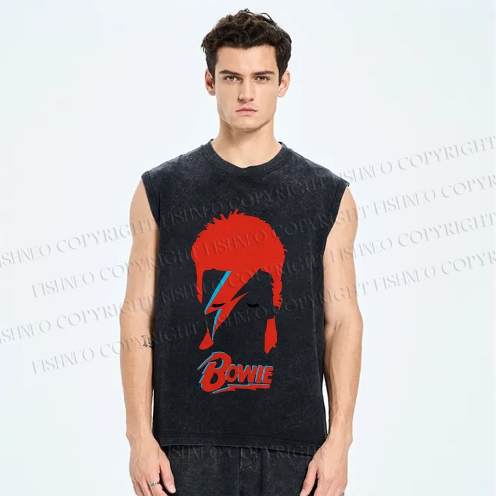 Unisex David Bowie Printed Washed Tank Top